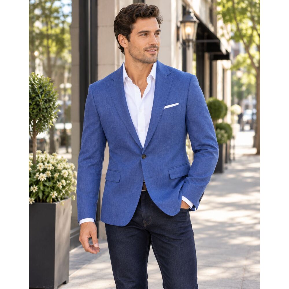 COOFANDY Men’s Blue Slim Fit Blazer Size M One Button Textured Sport Coat